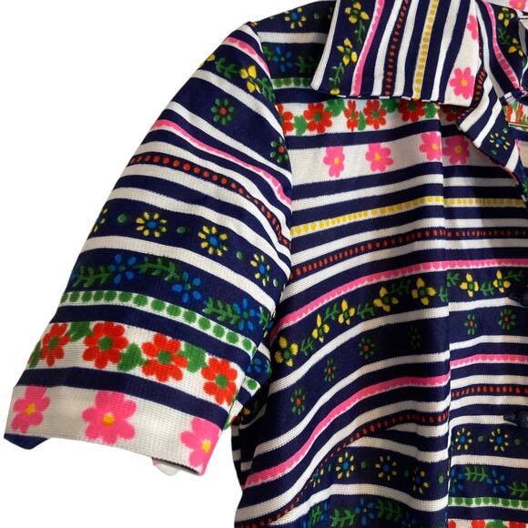 Vintage 60s Nelly Don Floral Stripe Shirt Dress USA Made ILGWU Tag Size Medium - Picture 13 of 16